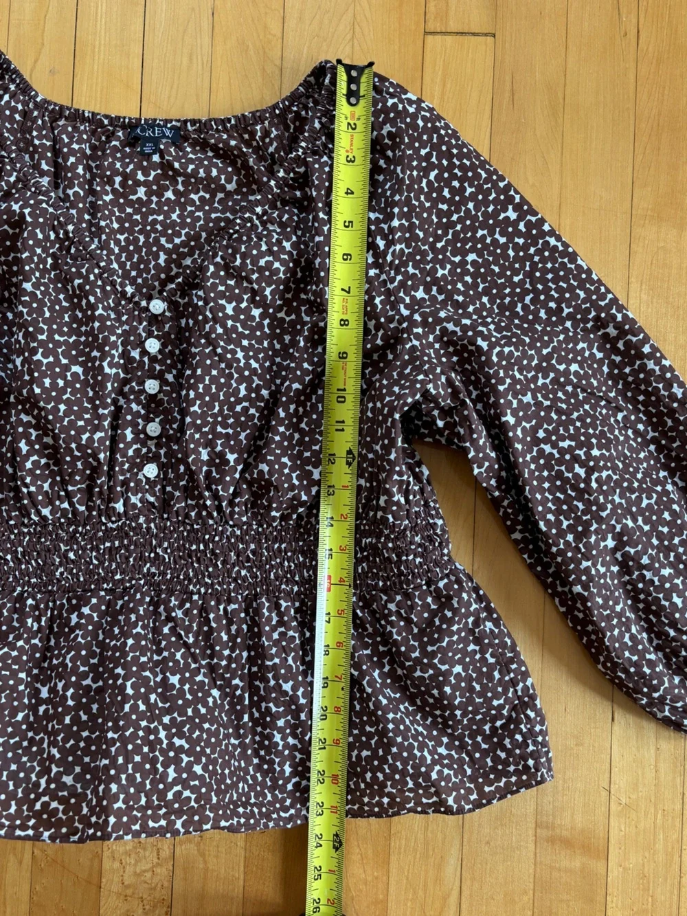 EUC J. Crew V Neck Smocked Waist Peasant Top in Mocha Floral | Women’s Plus XXL